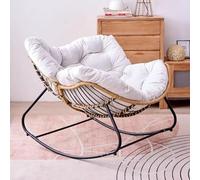 NRNQMTFZ Upholstered Rocking Chair, Modern Metal Frame Cane Weave Rocking Chair,Nursery Rocking Chair,Comfy Side Chair for Living Room, Bedroom, Balcony(Fleece fabric white)