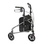 NRS 3 Wheel Aluminium Ultra Lightweight 4.5kg (9.9lbs) Rollator Walking Aid with Bag & Lockable Brakes, Folding & Height Adjustable Walker, - Dark Silver