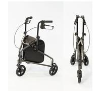 NRS 3 Wheel Steel Rollator Walking Aid with Bag & Lockable Brakes, Folding & Height Adjustable - Grey