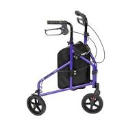 NRS Healthcare 3 Wheel Ultra Lightweight Aluminium Rollator, Folding & Height Adjustable Walking Aid with Bag & Locking Brakes, 4.5kg (9.9lbs) - Purple