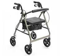 NRS Healthcare A-Series 4 Wheel Aluminium Folding Rollator with Locking Brakes, Height Adjustable Lightweight Walking Aid with Seat & Bag - P11279, Silver