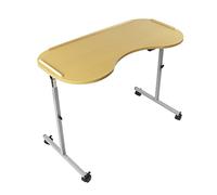 NRS Healthcare Curved Height and Width Adjustable Wheeled Overbed Table Beech Effect