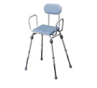 NRS Healthcare Compact Easy Modular Perching Stool With Arms and Padded Backrest , Polyurethane Finish, Light Blue