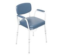 NRS Dovedale Comfort Commode - Height Adjustable, Flat-Pack Design with Padded Seat, Arms & Backrest (Blue/White)