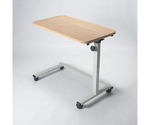 NRS Healthcare Easylift Home Height Adjustable Tilting Top Overbed Overchair Table suitable for Chair and Wheelchairs, C shaped base, supplied with choice of castors or slider feet, Beech Effect