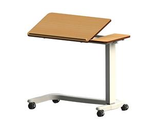 NRS Healthcare EasyLift Over Bed / Chair Table Beech N85195 Height Adjustable - Curved Wheelchair Base and Tilting Split Top