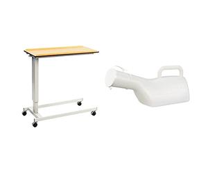 NRS Healthcare EasyLift Overbed/Over Chair Table Beech N43541 Height Adjustable - Standard Base M76149 Long Necked Male Urinal