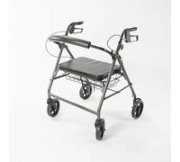 NRS Healthcare Heavy Duty Bariatric Aluminium 4 Wheel Rollator Walking Aid with Seat and Basket - Grey