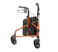 NRS Healthcare Ultra Lightweight 3 Wheel Rollator with Lockable Brakes, Folding & Height Adjustable with Bag, Aluminium Walking Aid 4.5kg (9.9lbs) - Orange