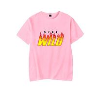 NRSMGTWS Ben Azelart Stay Wild T-Shirt Crewneck Short Sleeve Tee Women Men Casual Streetwear Tops (Pink,XXS)