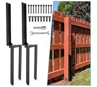 Nrspp Heavy Duty Steel Fence Post Repair Stakes, 2 Pcs Fence Post Anchor Double Ground Spike for Repair Tilted/Broken Wood Fence Post