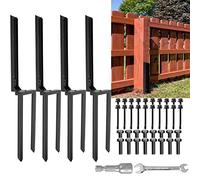 Nrspp Heavy Duty Steel Fence Post Repair Stakes, 4 Pcs Fence Post Anchor Double Ground Spike for Repair Tilted/Broken Wood Fence Post