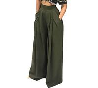 NRTHYE Womens Palazzo Long Pants High Waist Wide Leg Stretchy Loose Fit Casual Trousers with Pocket, 01 Green, XL