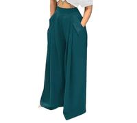 NRTHYE Womens Palazzo Long Pants High Waist Wide Leg Stretchy Loose Fit Casual Trousers with Pocket, 02 D Green, S