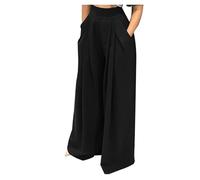 NRTHYE Womens Palazzo Long Pants High Waist Wide Leg Stretchy Loose Fit Casual Trousers with Pocket - - XXL