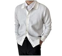 NRUTUP Men's Casual Thin Lightweight Lapel Collar Knitted Cardigan Sweaters Solid Color Long Sleeve Button Down Knit Sweater(White,Large)