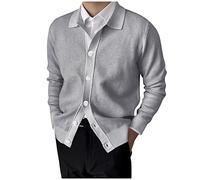 NRUTUP Men's Casual Thin Lightweight Lapel Collar Knitted Cardigan Sweaters Solid Color Long Sleeve Button Down Knit Sweater(Dark Gray,XX-Large)