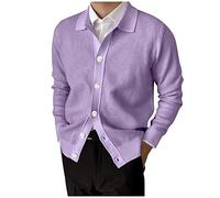 NRUTUP Men's Casual Thin Lightweight Lapel Collar Knitted Cardigan Sweaters Solid Color Long Sleeve Button Down Knit Sweater(Purple,3X-Large)