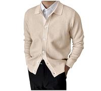 NRUTUP Men's Casual Thin Lightweight Lapel Collar Knitted Cardigan Sweaters Solid Color Long Sleeve Button Down Knit Sweater(Khaki,XX-Large)