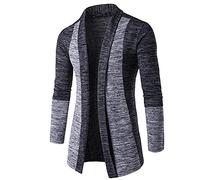 NRUTUP Mens Vintage Long Open Front Cardigan Sweater Fall Lightweight Shawl Collar Knitted Cardigan Sweaters(Dark Gray,Large)