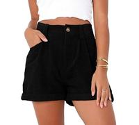 NRVTRE Women's Corduroy High Rise Shorts with Pockets, Short Hem, High Waist, Smart Casual, Sizes: S, M, L, XL, 2XL, 3XL, Color: Black