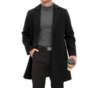 NRZD Mens Trench Coat Single Breasted Pea Coat Slim Fit Notched Collar Overcoat Classic Peacoat for Fall Winter, Black, M