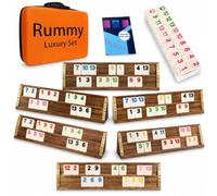 NRZSSN 6 Player Rummy Cube Set, 6 Solid Wood Triangle Racks(6 Brown)