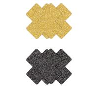 NS Novelties Pretty Pasties Glitter Cross Black/Gold 2 Pair One Size