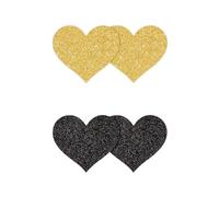 NS Novelties Pretty Pasties Glitter Hearts Black/Gold 2 Pair One Size