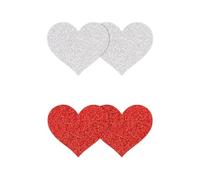 NS Novelties Pretty Pasties Glitter Hearts Red/Silver 2 Pair One Size