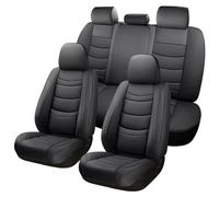 NS YOLO Leather Car Seat Covers Full Set,Universal Fit for Most Cars,SUVs and Sedans,Waterproof Luxury Leatherette Cushions, 5 Seats Protectors,Black