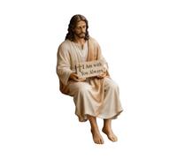 Nsaroche Jesus Figurine Sitting Statue Tabletop Ornament Resin Sculpture Hand Painted Decorative Desk Decor Suitable for Religious Gift Easter Living Room, men