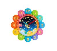 Nsaroche Silent Children's Wall-Mounted Learning Clock with Analog Display, MDF Design, Educational Features, And Movable Hands for Learning to Tell Time (, Colorful