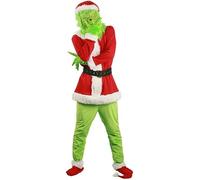 NSASL Christmas Grinch Costume,Men Deluxe Santa Claus Suit Green Xmas Outfit Cosplay Costumes (Color : A, Size : 3XL)