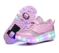 Nsasy Kids Roller Shoes Boy Girl Sneakers with Wheels Become Sport Sneaker with Led for Children Gift pink Size: 3 Little Kid