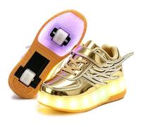 Nsasy Kids Roller Shoes Boy Girl Sneakers with Wheels Become Sport Sneaker with Led for Children Gift gold Size: 3 Little Kid