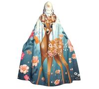 NSDdefAWCGT 59 Inch Cloak with Hood for Men Women Cartoon Deer Flower Hooded Cape Cloak Unisex Halloween Witch Vampire Cosplay Costume
