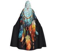 NSDdefAWCGT 59 Inch Cloak with Hood for Men Women Feathers Dream Catcher Hooded Cape Cloak Unisex Halloween Witch Vampire Cosplay Costume