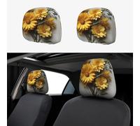 NSDdefAWCGT Car Seat Headrest Covers Set of 2 Flat Lay Yellow Flowers Car Seat Head Rest Cover Protector Car Decor Interior Vehicle Accessories Functional Headrest Cover for Car Truck Auto