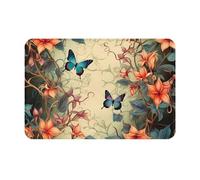 NSDdefAWCGT Front Door Mat Dirt Trapper Welcome Mat for Outdoor Indoor Butterflies and Floral Non-Slip Doormat Low Profile Entry Rug for Back Door Outside Patio Porch 16" x 24"