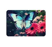 NSDdefAWCGT Front Door Mat Dirt Trapper Welcome Mat for Outdoor Indoor Butterfly And Red Flower Non-Slip Doormat Low Profile Entry Rug for Back Door Outside Patio Porch 16" x 24"