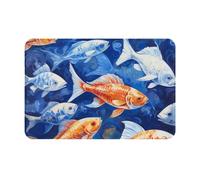 NSDdefAWCGT Front Door Mat Dirt Trapper Welcome Mat for Outdoor Indoor Fish Painting Non-Slip Doormat Low Profile Entry Rug for Back Door Outside Patio Porch 16" x 24"