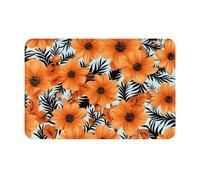 NSDdefAWCGT Front Door Mat Dirt Trapper Welcome Mat for Outdoor Indoor Orange Flower Pattern Non-Slip Doormat Low Profile Entry Rug for Back Door Outside Patio Porch 16" x 24"