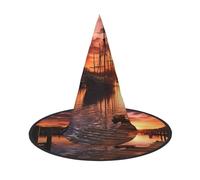NSDdefAWCGT Halloween Women Witch Hat Boat harbor in the sunset Wizard Hat for Adult Halloween Costume Witch Cap Cosplay