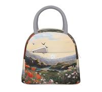 NSDdefAWCGT Insulated Lunch Bag for Women Men Portable Leak-Proof Cool Bag Birds Flying Over Flower Fields Lunch Box for Picnic