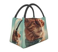 NSDdefAWCGT Insulated Lunch Bag for Women Men Portable Leak-Proof Cool Bag Cat Wearing Sunglasses Portable Insulation Bag