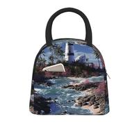 NSDdefAWCGT Insulated Lunch Bag for Women Men Portable Leak-Proof Cool Bag Lighthouse and Palm Trees Lunch Box for Picnic