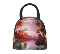 NSDdefAWCGT Insulated Lunch Bag for Women Men Portable Leak-Proof Cool Bag Palm Trees and Water Lunch Box for Picnic