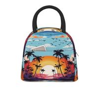 NSDdefAWCGT Insulated Lunch Bag for Women Men Portable Leak-Proof Cool Bag Sea and Palm Trees Lunch Box for Picnic