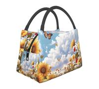 NSDdefAWCGT Insulated Lunch Bag for Women Men Portable Leak-Proof Cool Bag Sunflowers and Butterflies Portable Insulation Bag